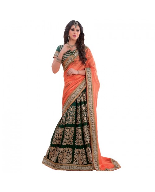 KITESHOP Fabulous Lace Border Georgette Green Lehenga Saree